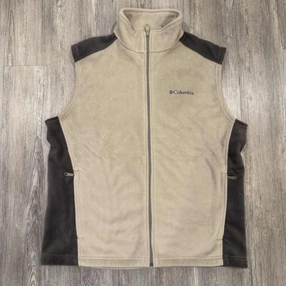 Columbia Steens Mountain Fleece Vest Men's L Tan Brown Full Zip Outdoor 1639261